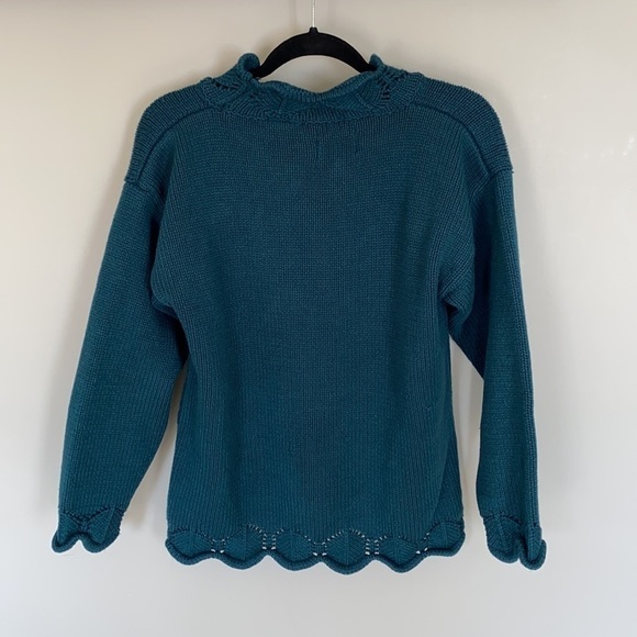 VINTAGE Weekend Edition Hand Knitted Green Floral Sweater - Picture 2 of 12
